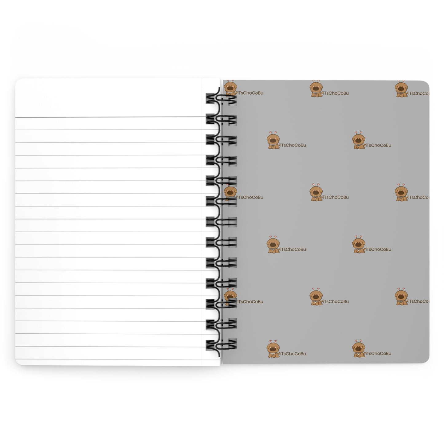 iTsChoCoBu Joyful Spiral Notebook — Gray Journal with Cute Puppy Illustration