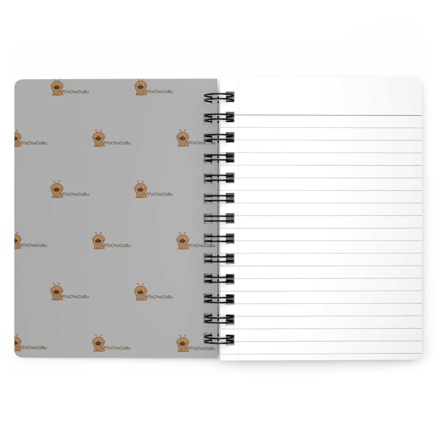 iTsChoCoBu Joyful Spiral Notebook — Gray Journal with Cute Puppy Illustration